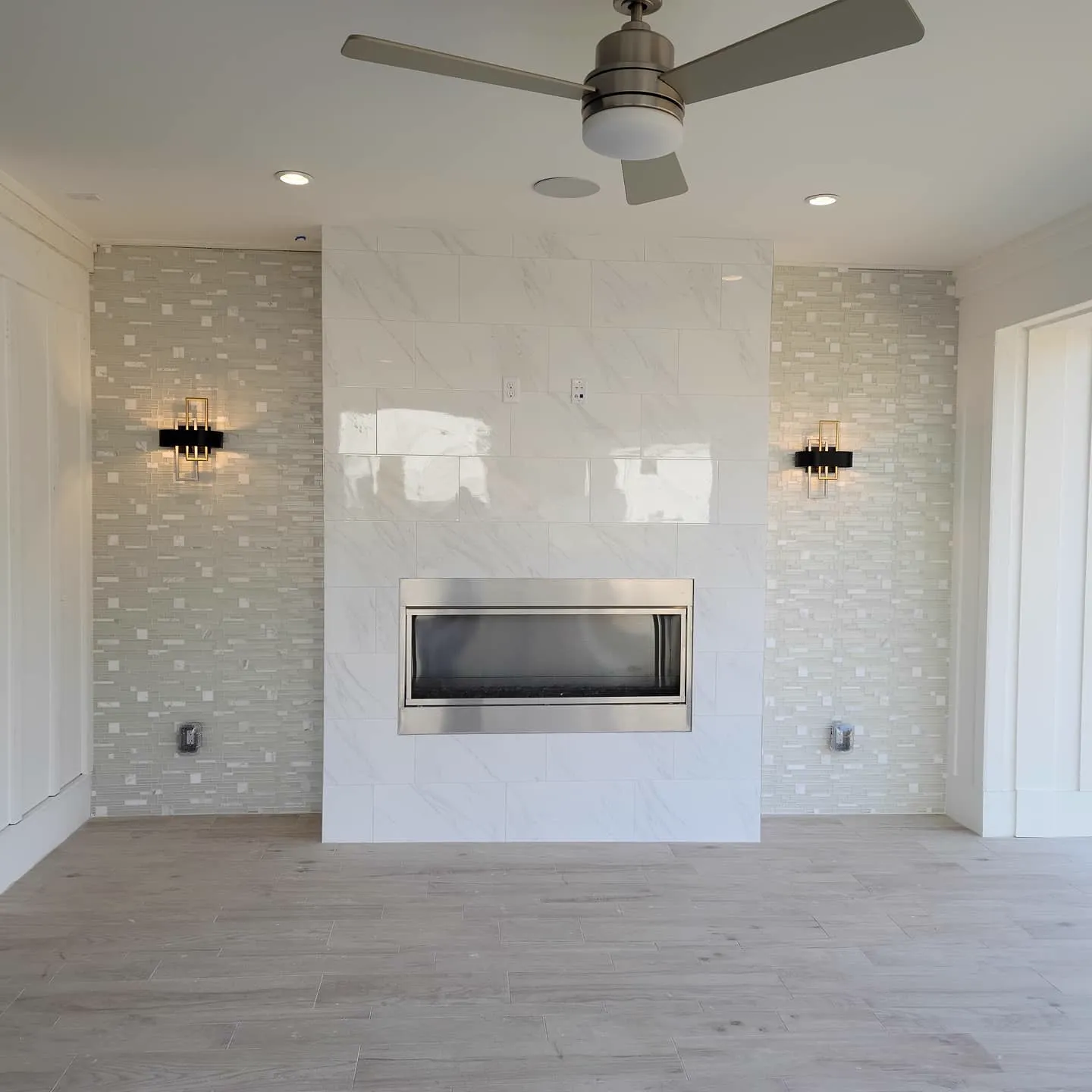 Living room fireplace feature wall in mosaic tile